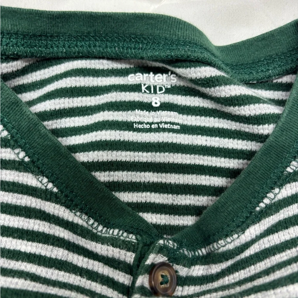 Carter's Kids Green and White Striped Long Sleeve Tee Size 8 with 3 buttons